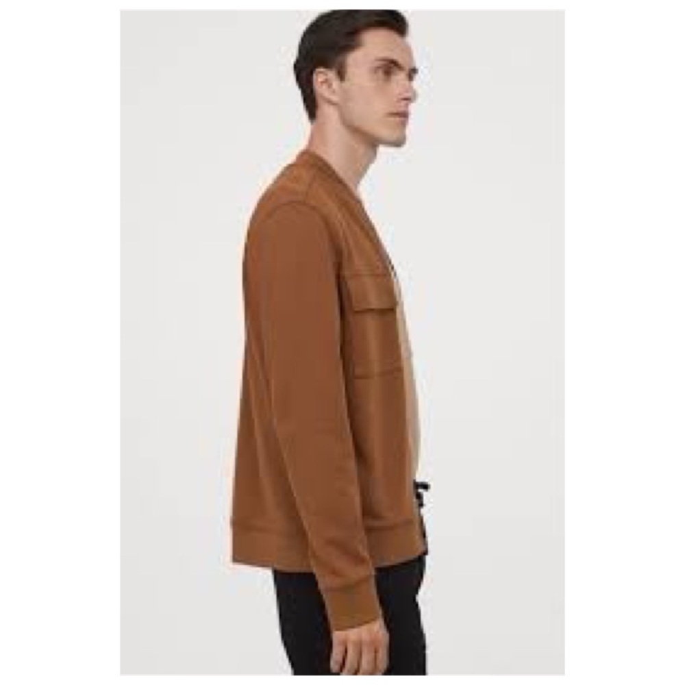 H & M Brown Sweatshirt Preppy Academia Zip Up Bomber Jacket Pockets XXL - Picture 2 of 10